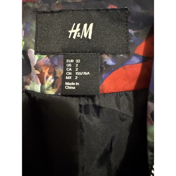 H&M Floral Bomber Full Zip Satin Whimsigoth Fairy Y2K Jacket Coat Size 2 XS - Picture 3 of 10